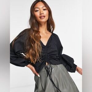 Mango Women's Ruched Front Long Sleeve Blouse size 8